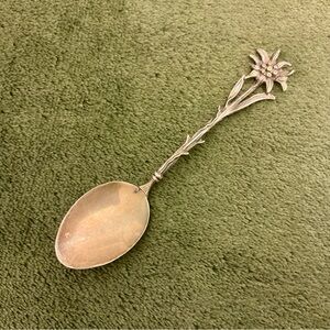Antique Edelweiss Solid 800  Silver Collectible Spoon Floral Collectable
